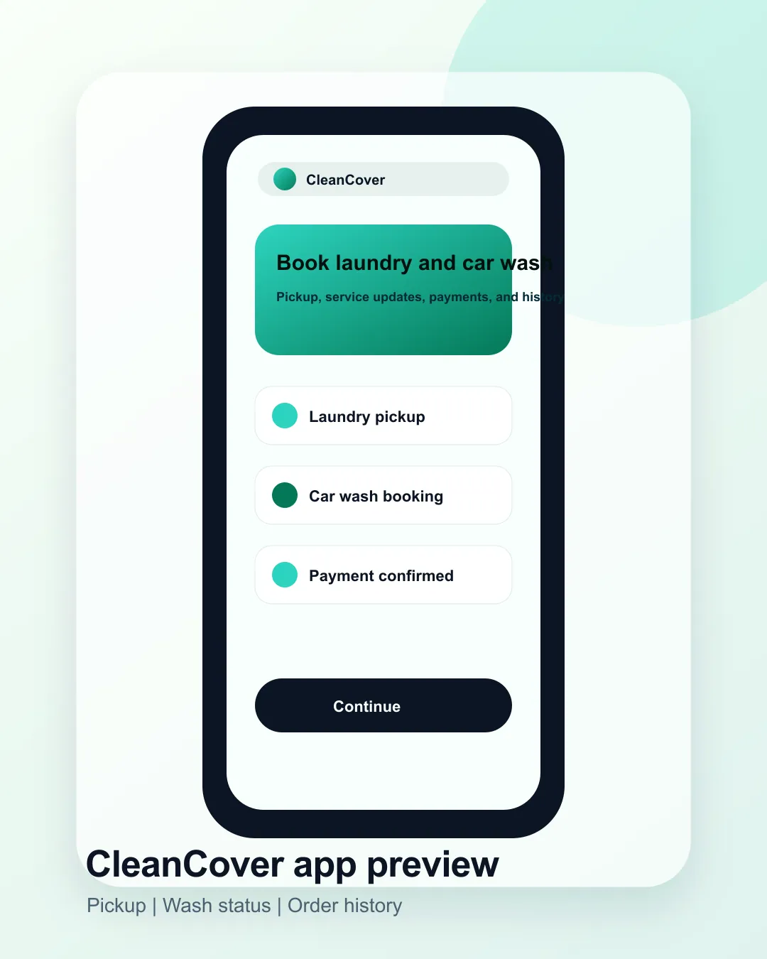 CleanCover mobile application preview